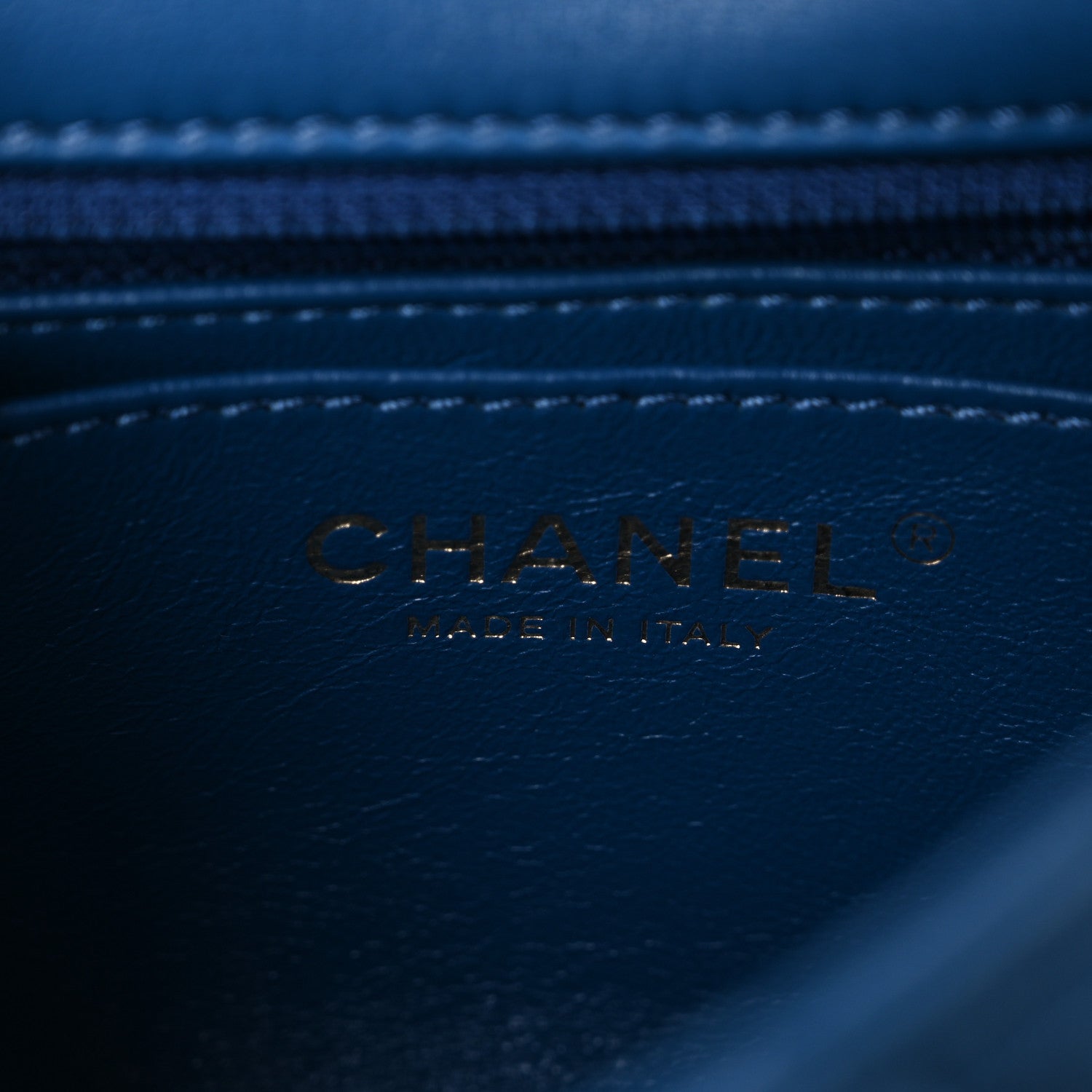 Lambskin Reverse Chevron Quilted Mini Round Top Handle Flap Blue