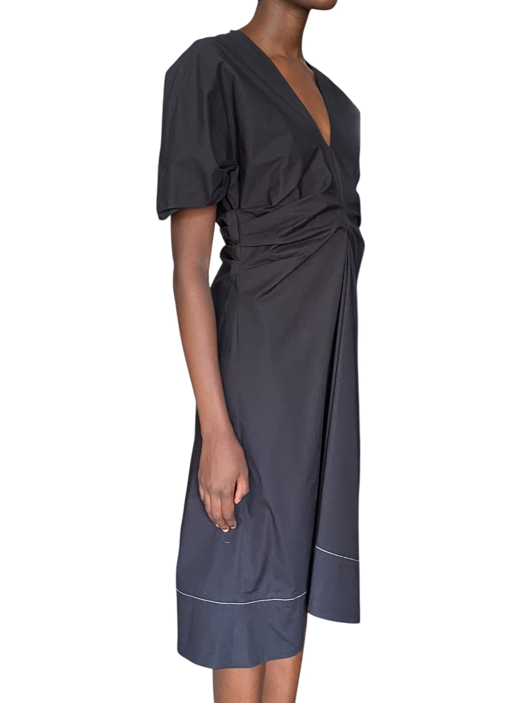 Proenza Schouler Black Cotton Rouched Midi Dress - US 10