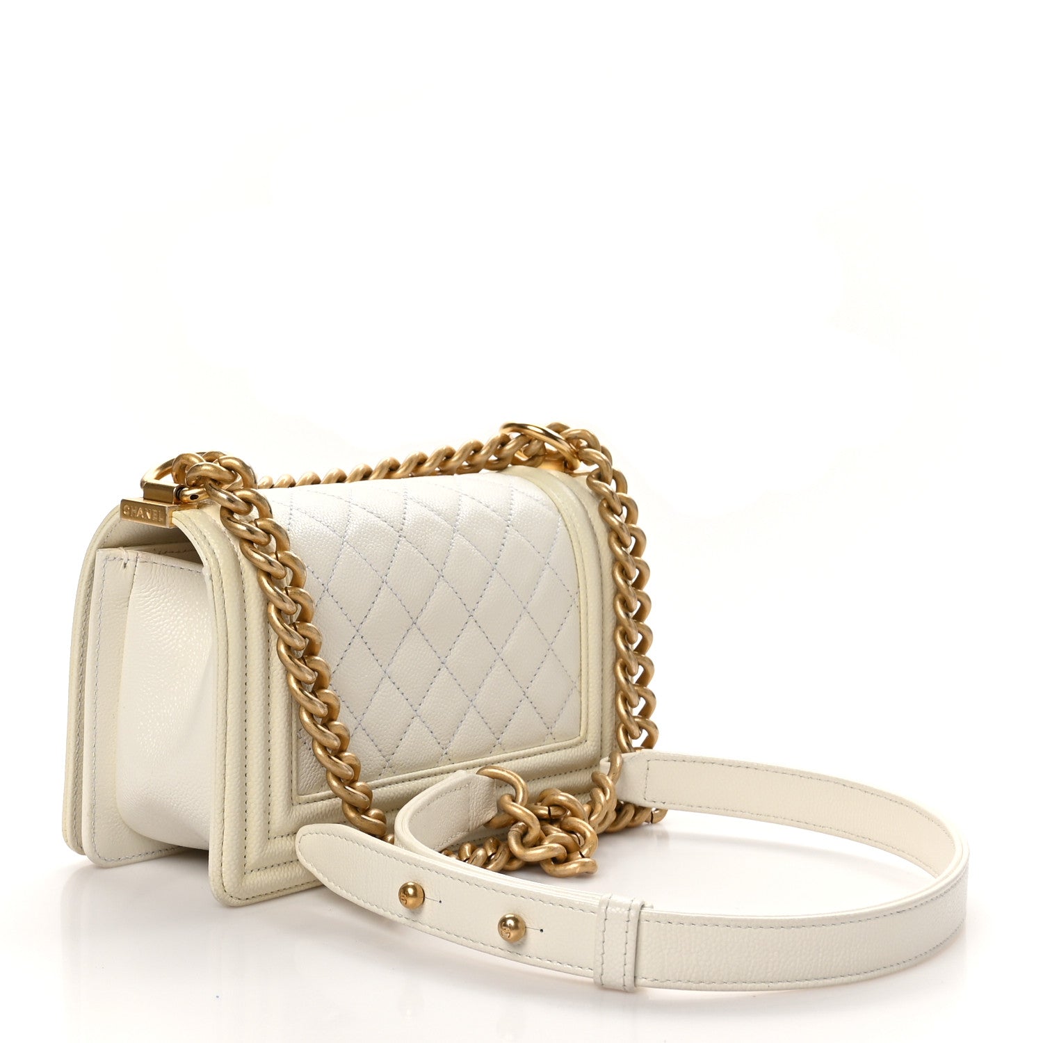 Caviar Quilted Small Boy Flap White