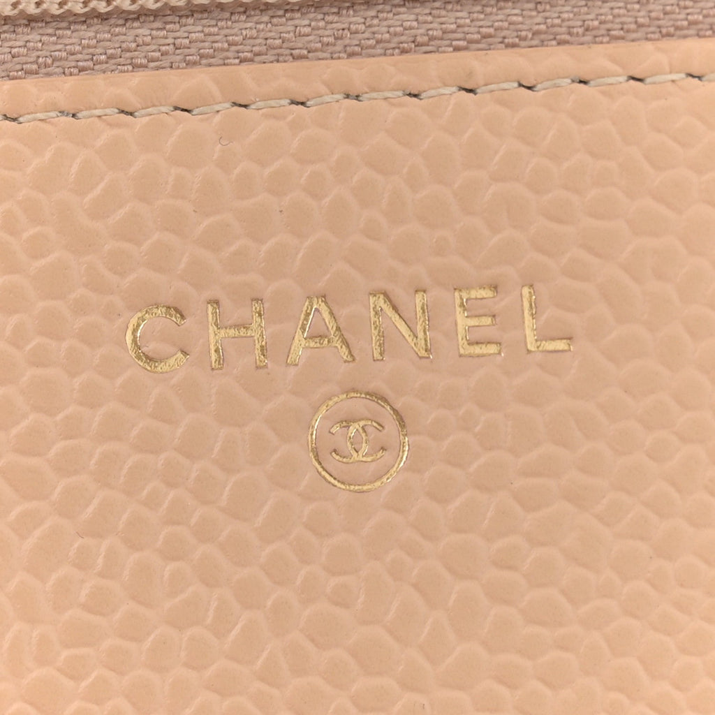 Caviar Quilted Wallet on Chain WOC Beige
