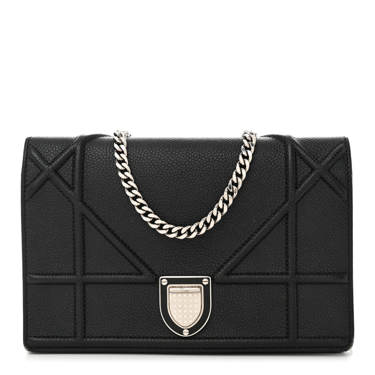 Grained Calfskin Diorama Wallet on Chain Pouch Black