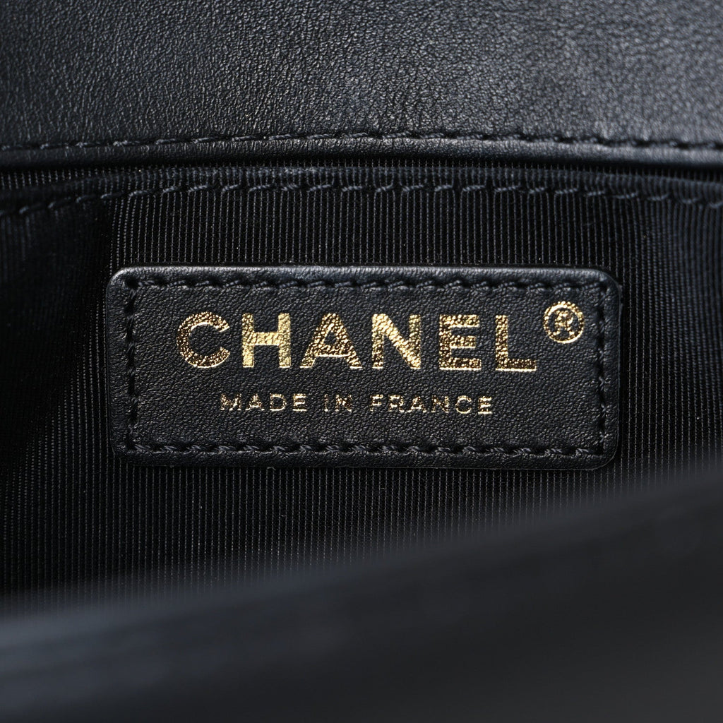 Lambskin Quilted Small Chain Around Boy Flap Black