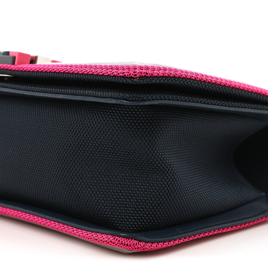 Canvas Quilted Medium Fluo Boy Flap Dark Navy Fuchsia Grey