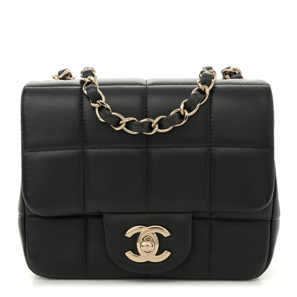 Lambskin Resin Crystal Square Quilted Mini Monacoco Flap Black