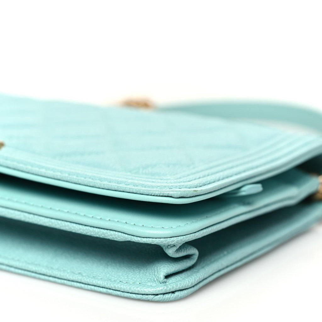 Caviar Quilted Boy Wallet On Chain WOC Light Blue