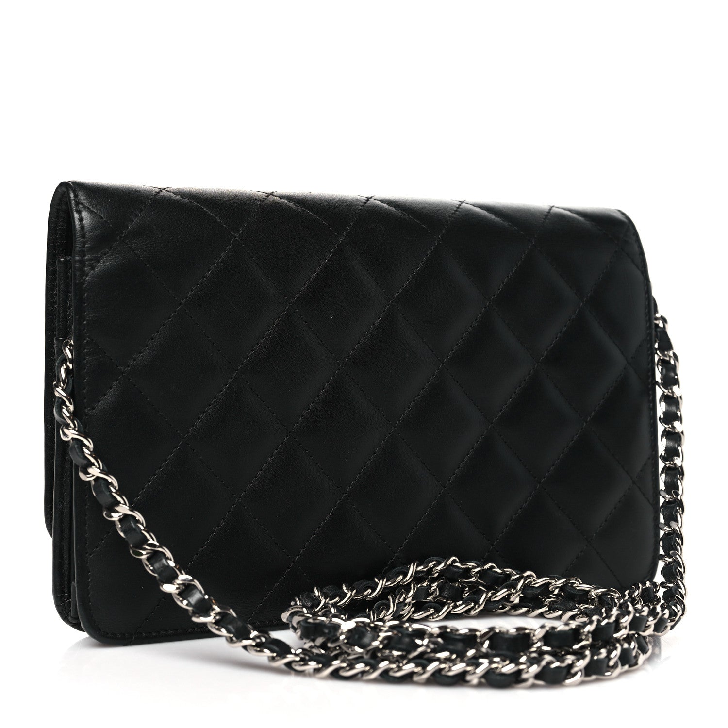 Calfskin Quilted Cambon Wallet on Chain WOC Black
