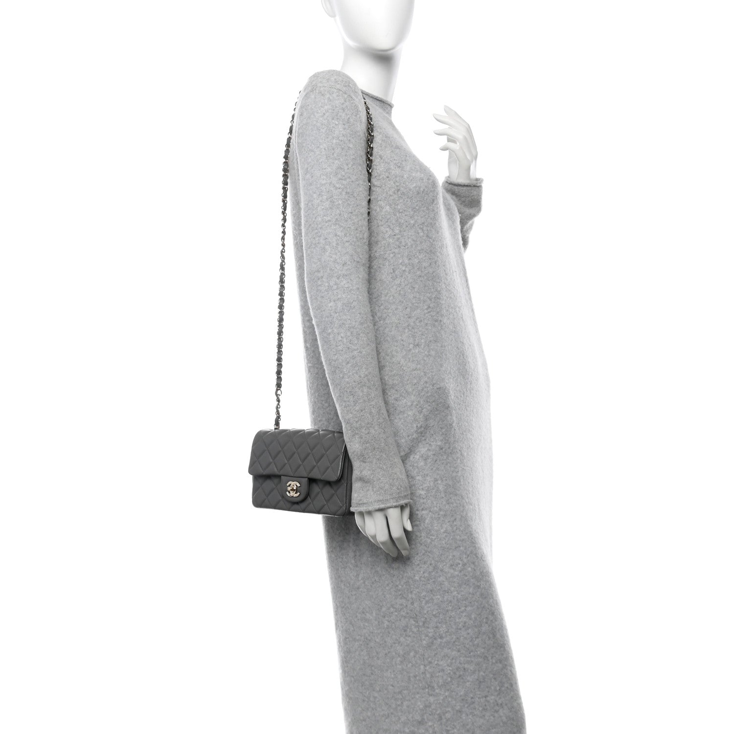 Lambskin Quilted Mini Rectangular Flap Dark Grey