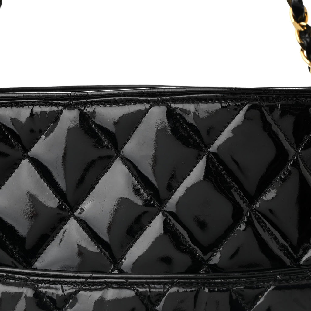 Patent Quilted Tote Black
