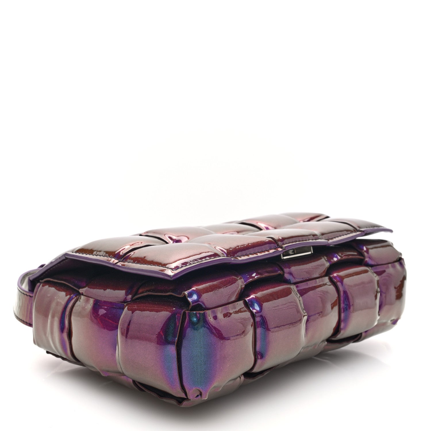 Glossy Nail Polish Nappa Maxi Intreccio Padded Cassette Crossbody Bag Holographic
