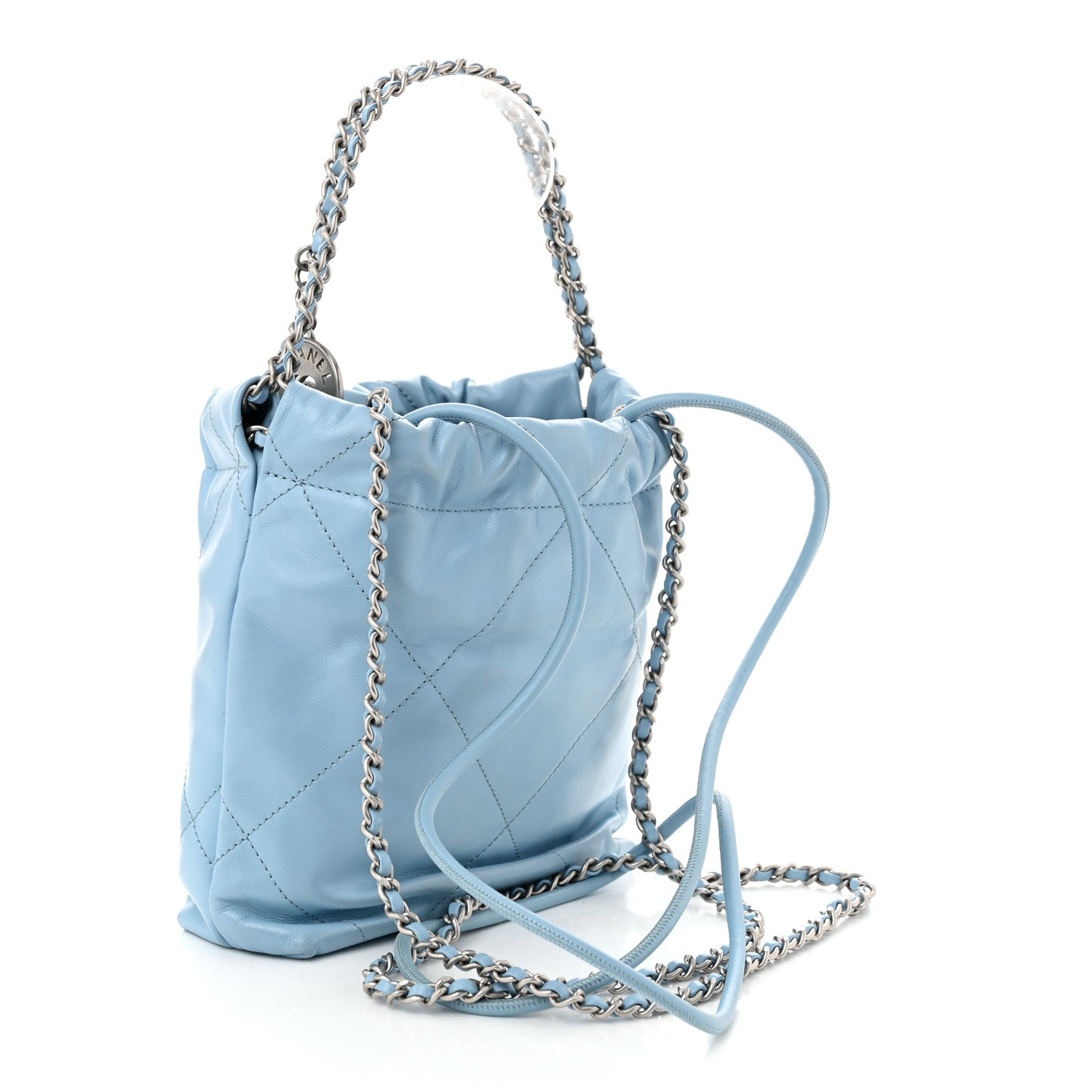 Shiny Calfskin Quilted Mini Chanel 22 Light Blue