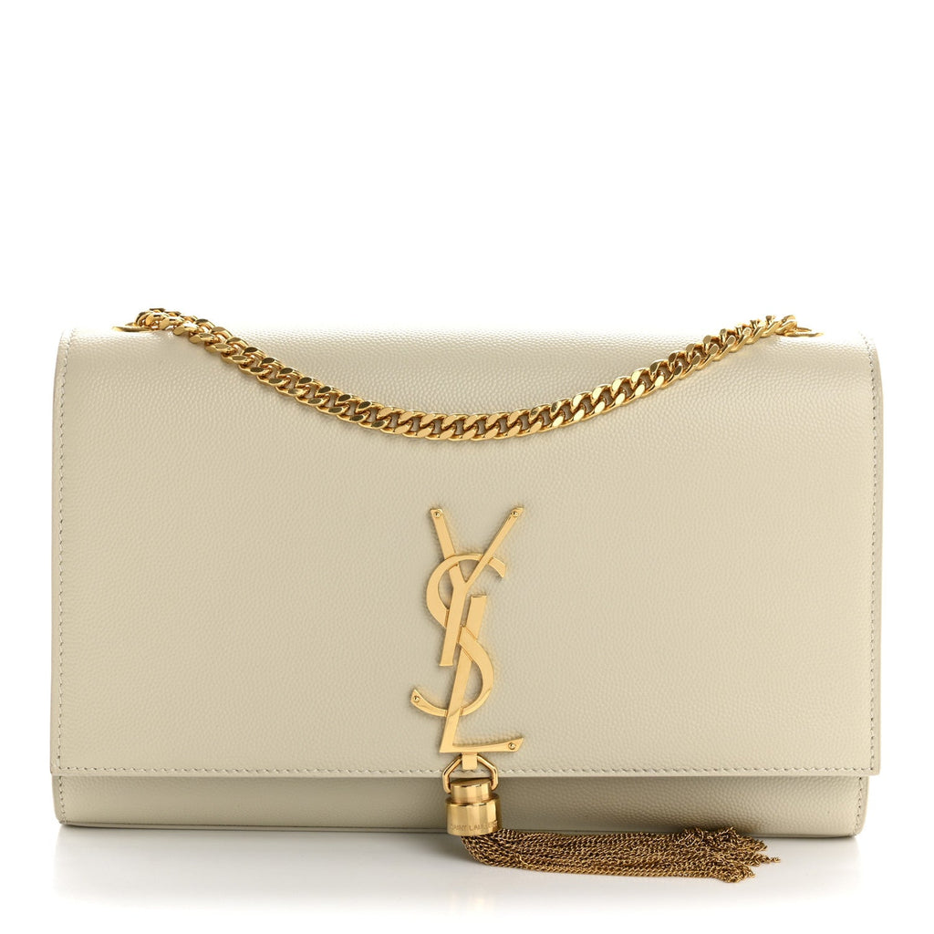 Grain De Poudre Calfskin Medium Classic Monogram Kate Tassel Satchel Crema Soft