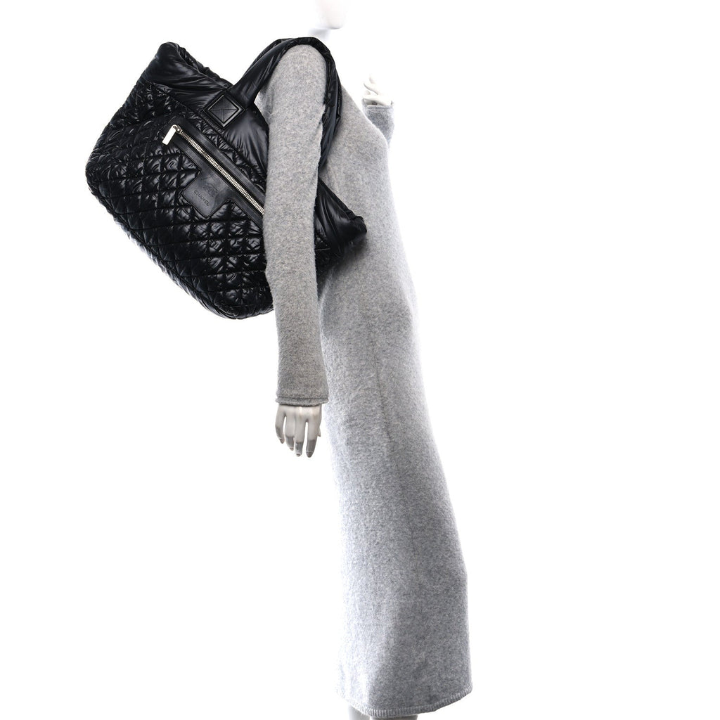 Nylon Quilted Large Coco Cocoon Tote Black