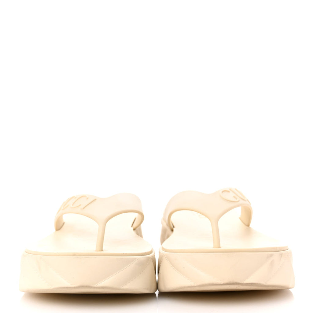 Rubber Chevron Logo Embossed Womens Thong Platform Sandals 37 White
