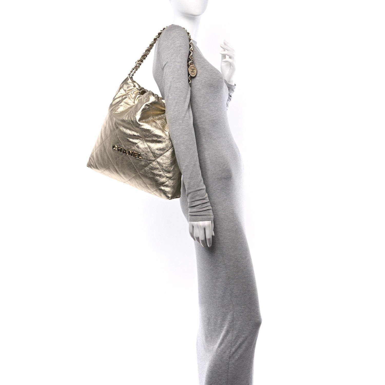 Metallic Calfskin Quilted Chanel 22 Golden