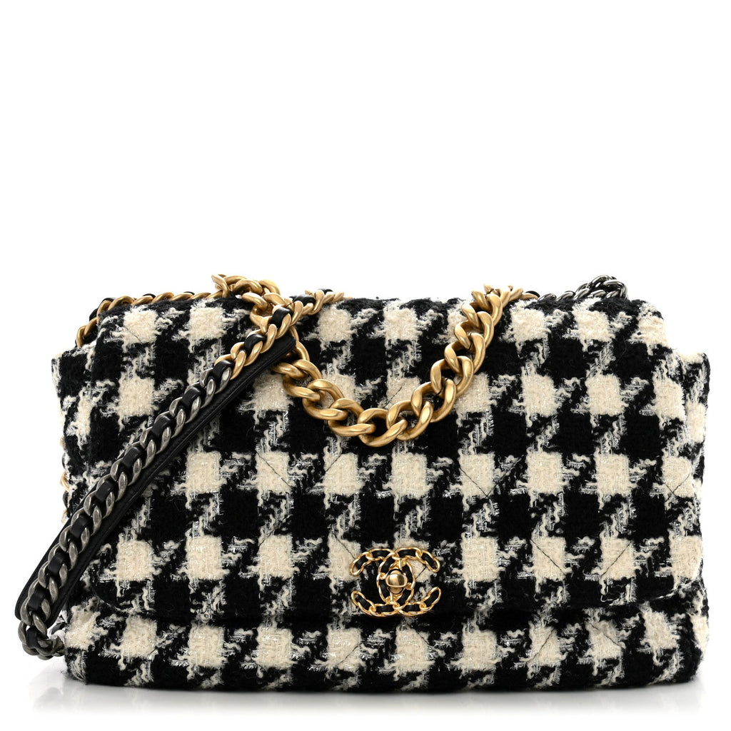 Tweed Maxi Chanel 19 Flap Beige Black
