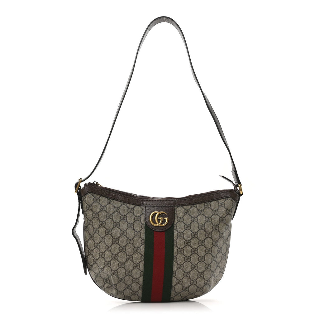 GG Supreme Monogram Web Small Ophidia Half Moon Hobo Brown