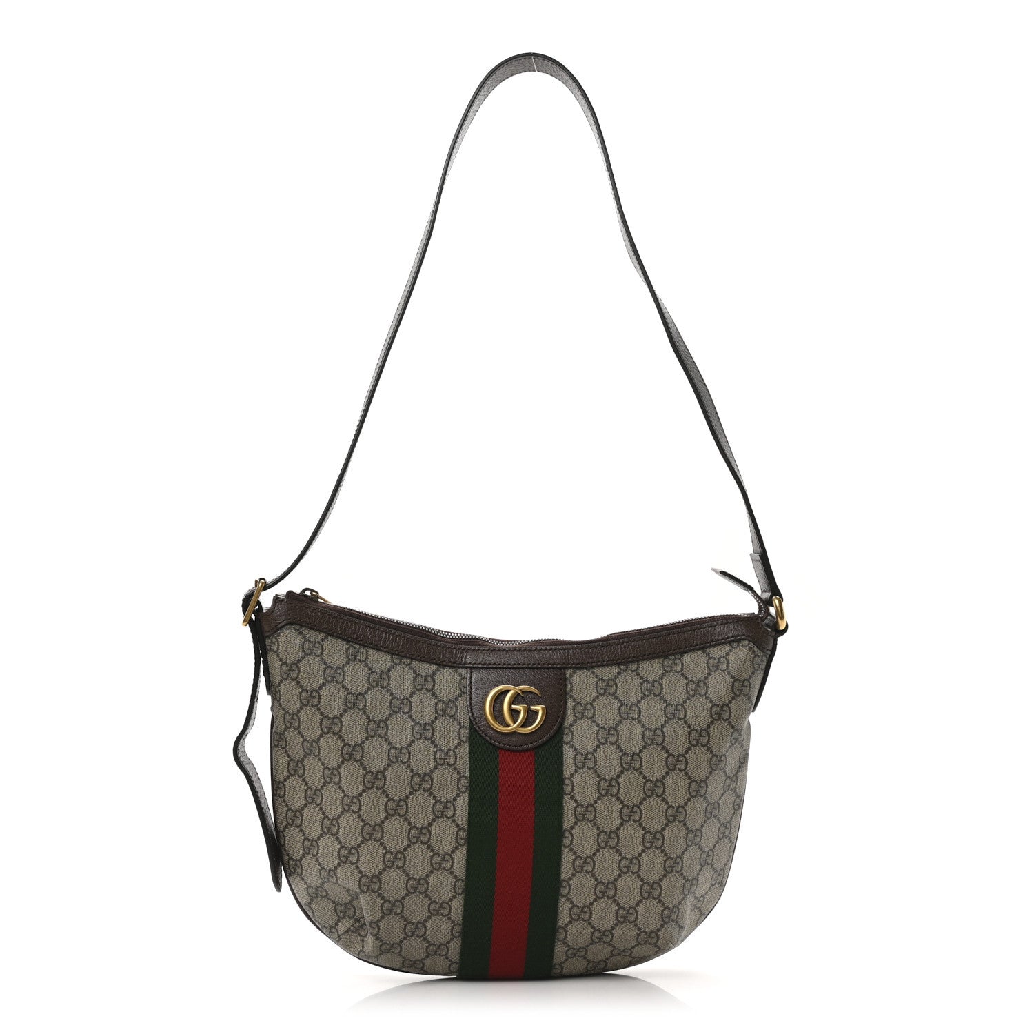 GG Supreme Monogram Web Small Ophidia Half Moon Hobo Brown