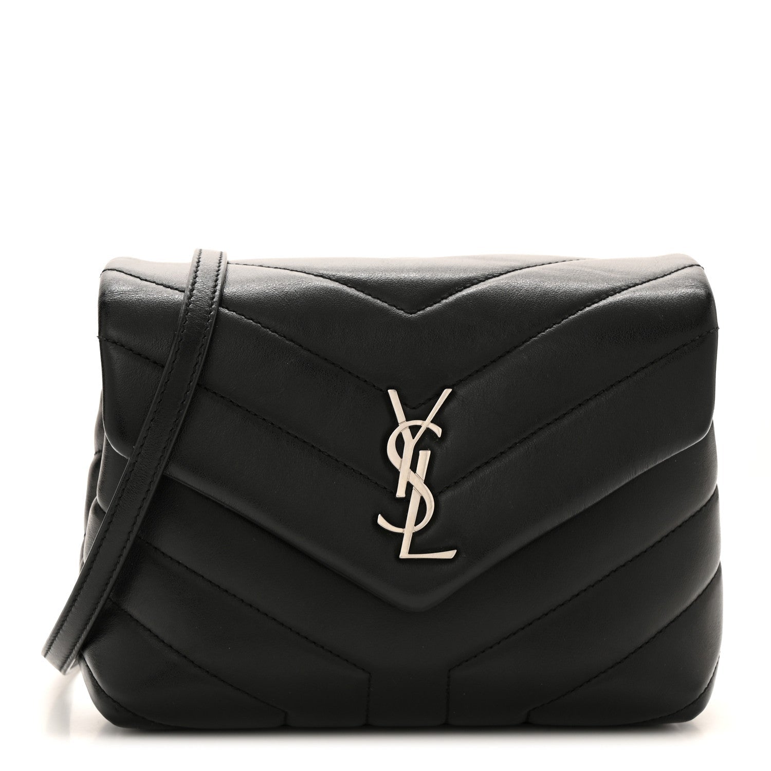Calfskin Y Quilted Monogram Toy Loulou Crossbody Bag Black