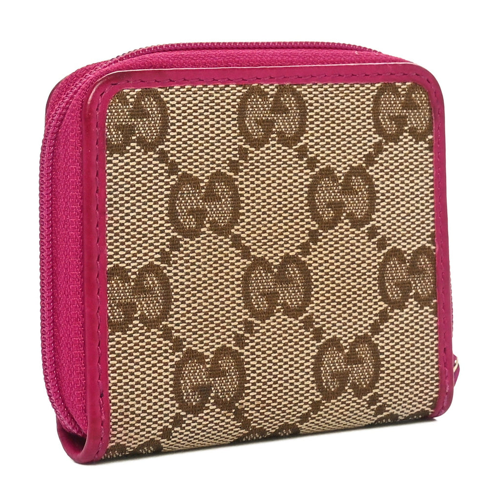 Monogram Dollar Calfskin Zip Around Coin Purse Beige Ebony Fuchsia