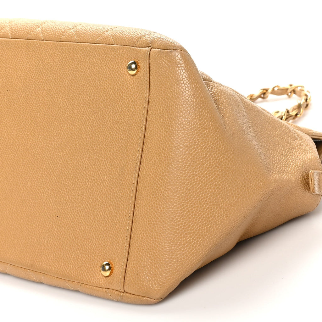 Caviar Quilted Timeless CC Shopping Tote Beige