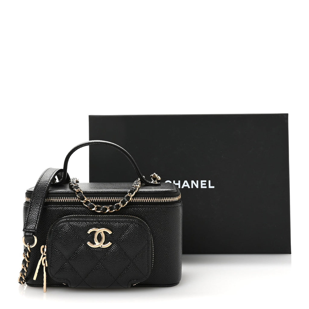 Caviar Quilted Top Handle Pocket Vanity Case Black