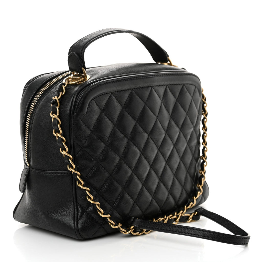 Calfskin Quilted CC Medium Vanity Case Black