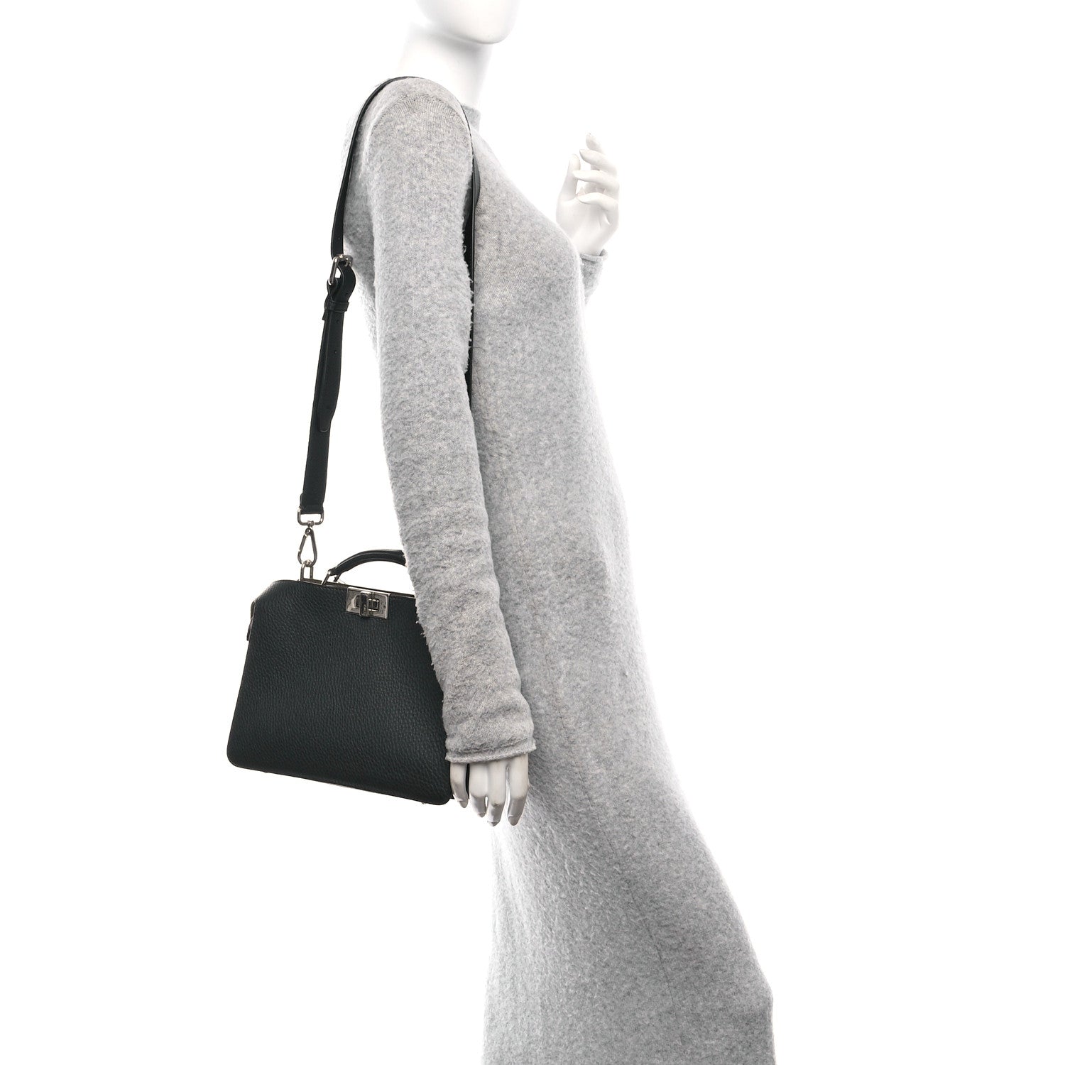 Cuoio Romano Vitello Cover Glazed Fabric Bi-Color FF 1974 Mini Peekaboo I SEE U Satchel Black Brown