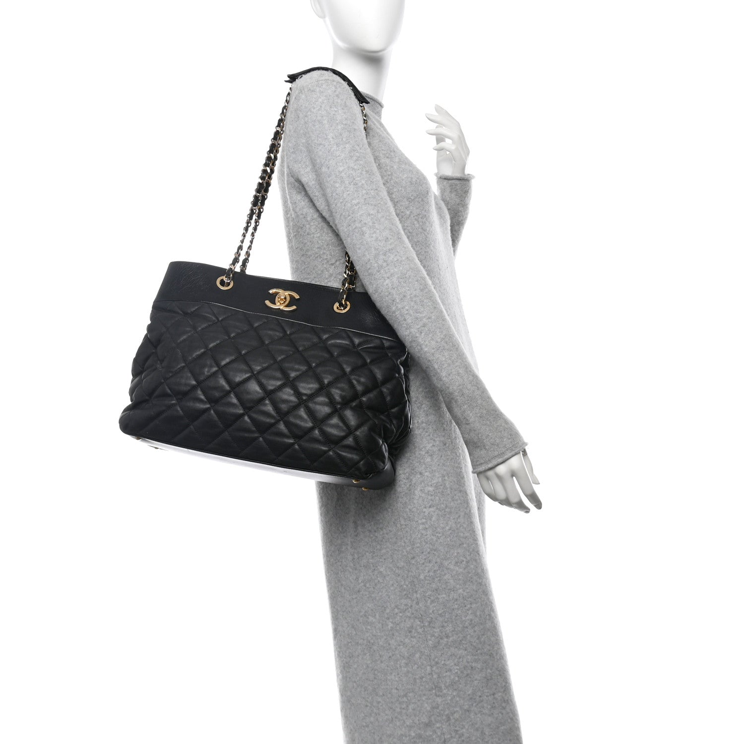 Calfskin Quilted Large Soft Elegance Tote Black