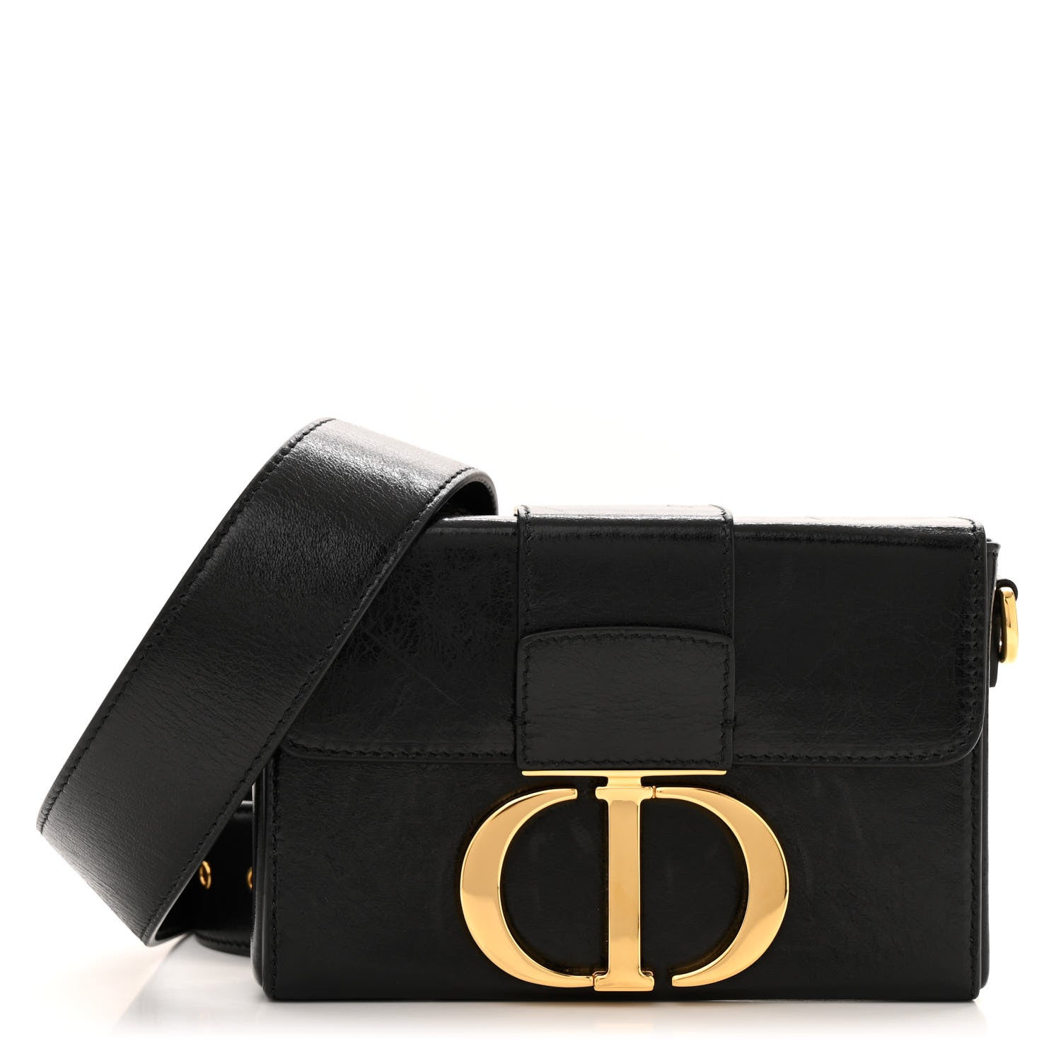 Crackled Lambskin 30 Montaigne Box Bag Black