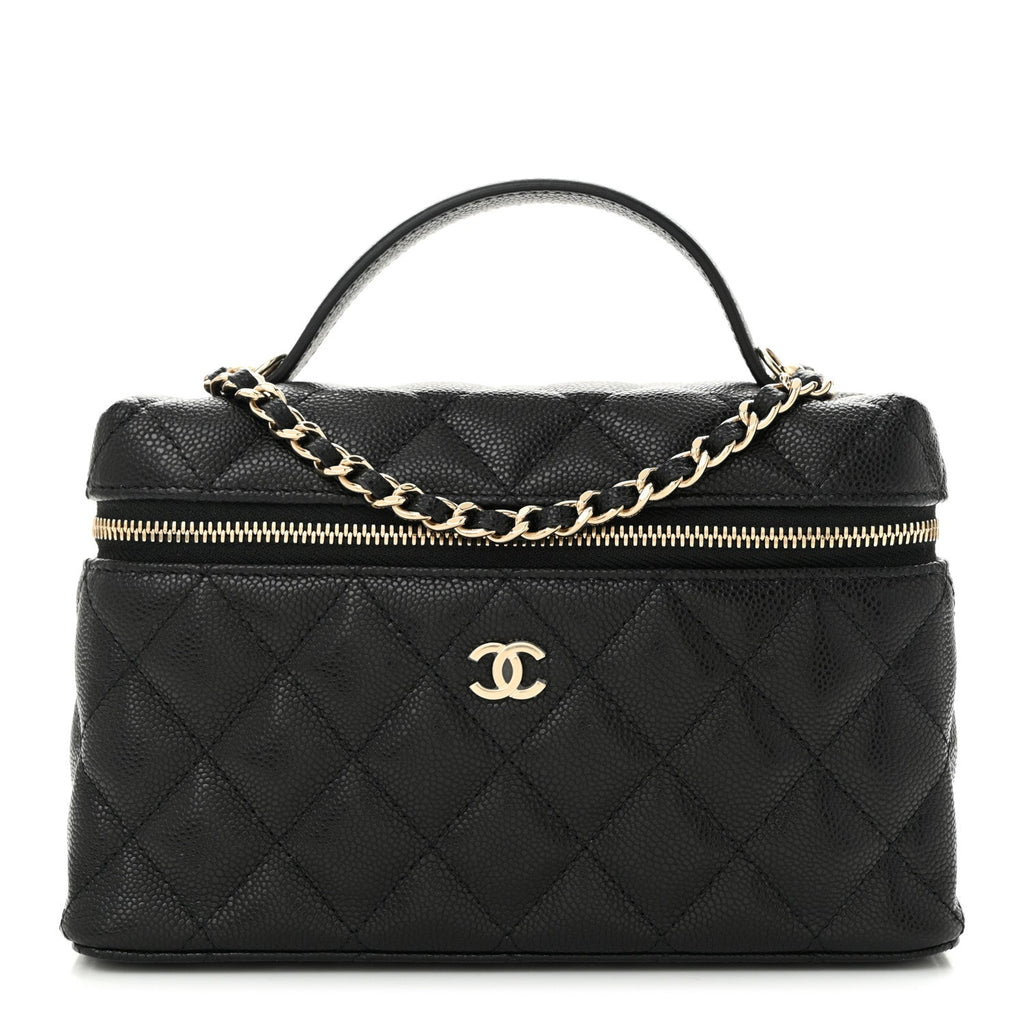 Caviar Quilted Top Handle Slim Vanity With Chain Black