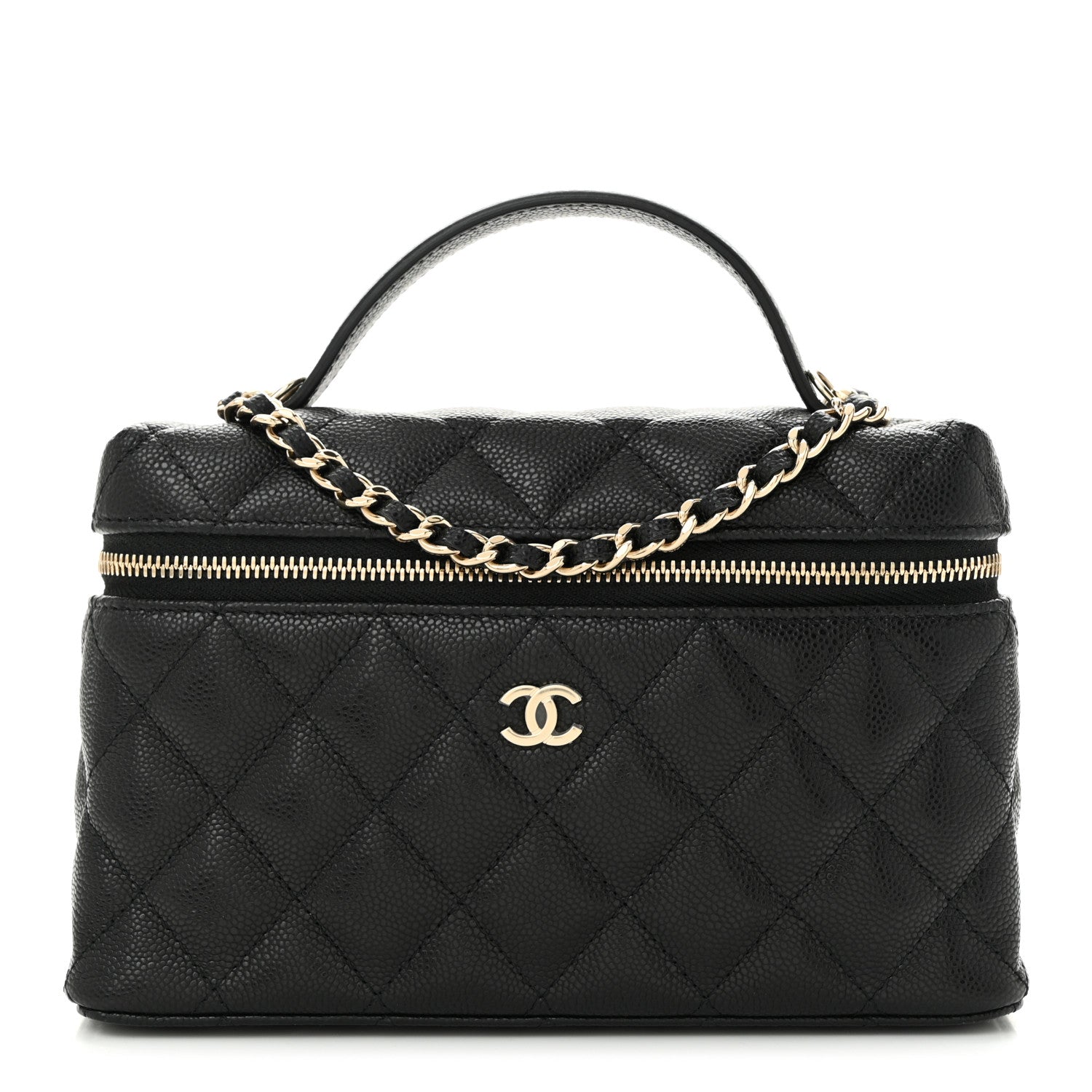 Caviar Quilted Top Handle Slim Vanity With Chain Black