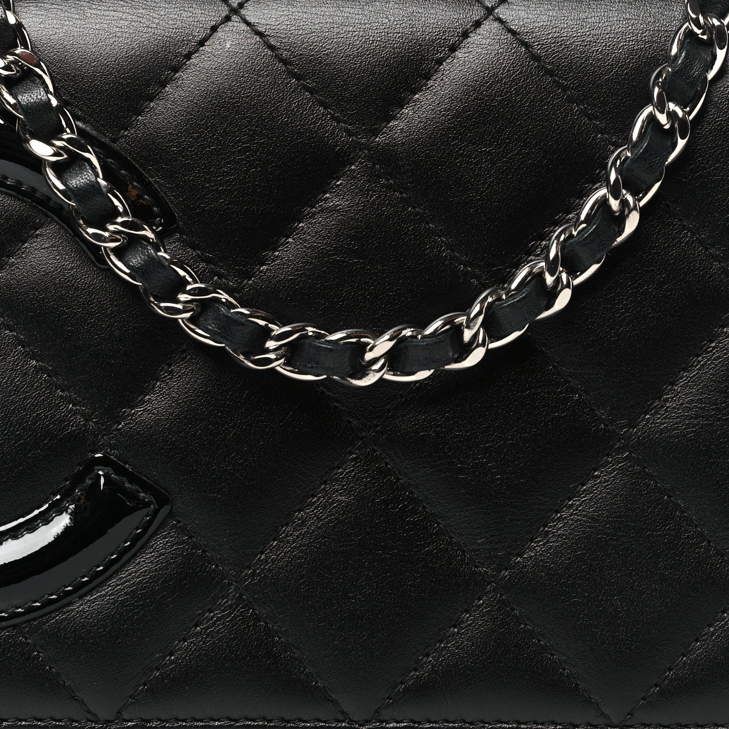 Calfskin Quilted Cambon Wallet on Chain WOC Black