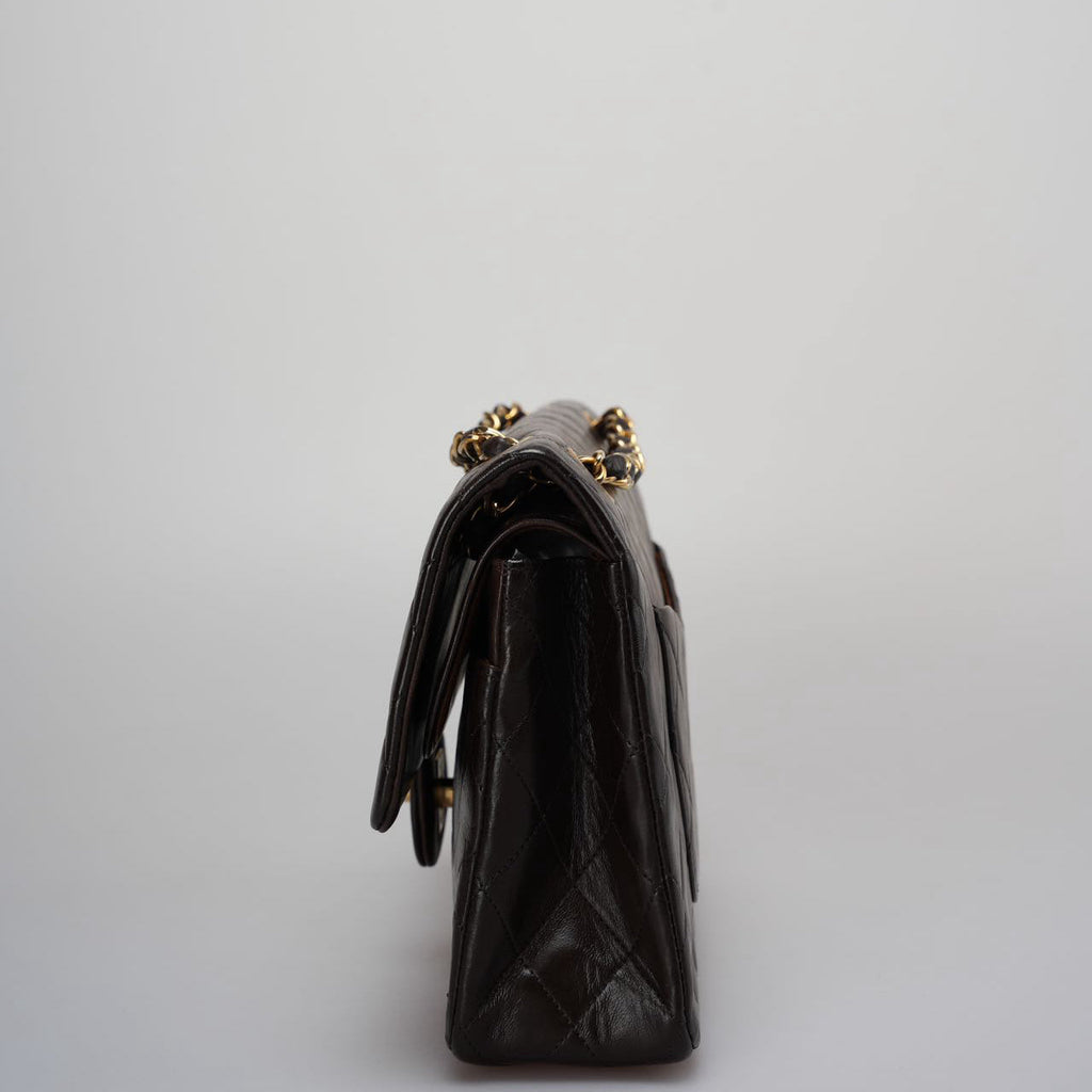 Chanel Vintage Classic Flap Bag in Chocolate Brown With 24k Gold Hardware Medium Size