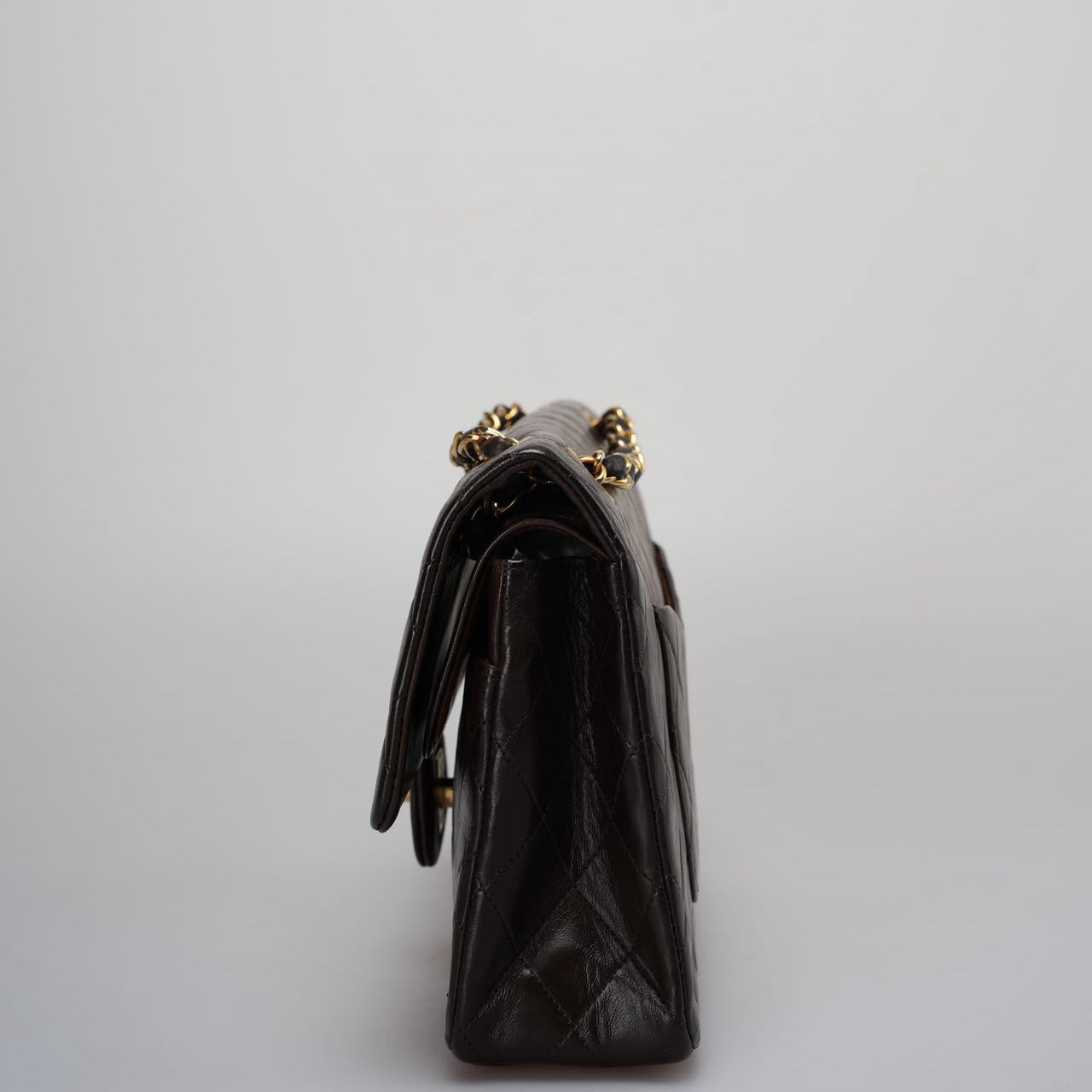 Chanel Vintage Classic Flap Bag in Chocolate Brown With 24k Gold Hardware Medium Size