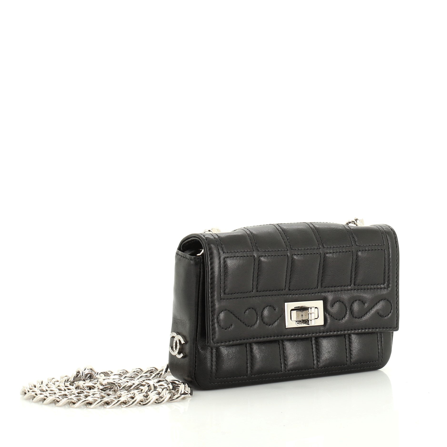Vintage Chocolate Bar Mademoiselle Chain Flap Bag Quilted Leather Mini
