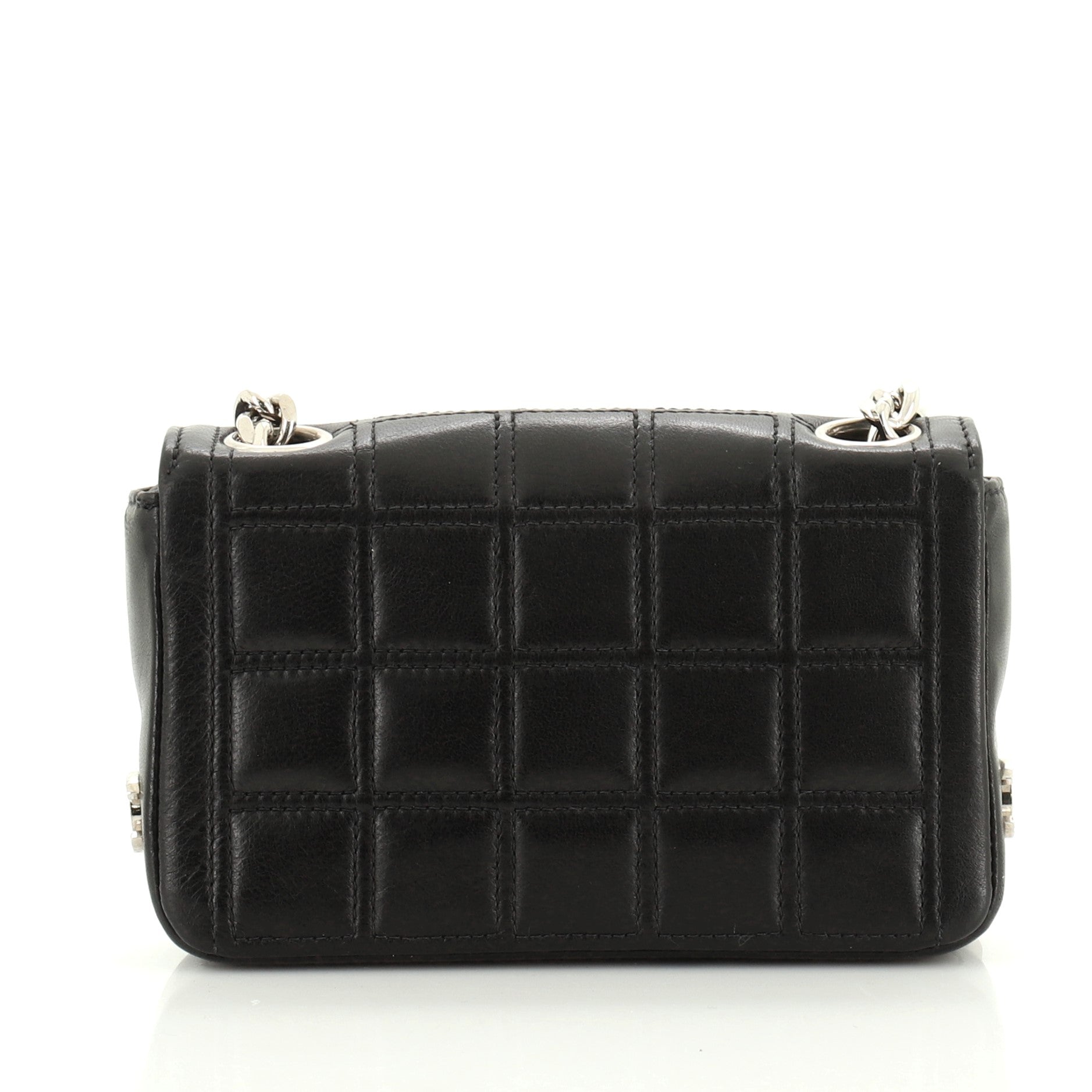 Vintage Chocolate Bar Mademoiselle Chain Flap Bag Quilted Leather Mini
