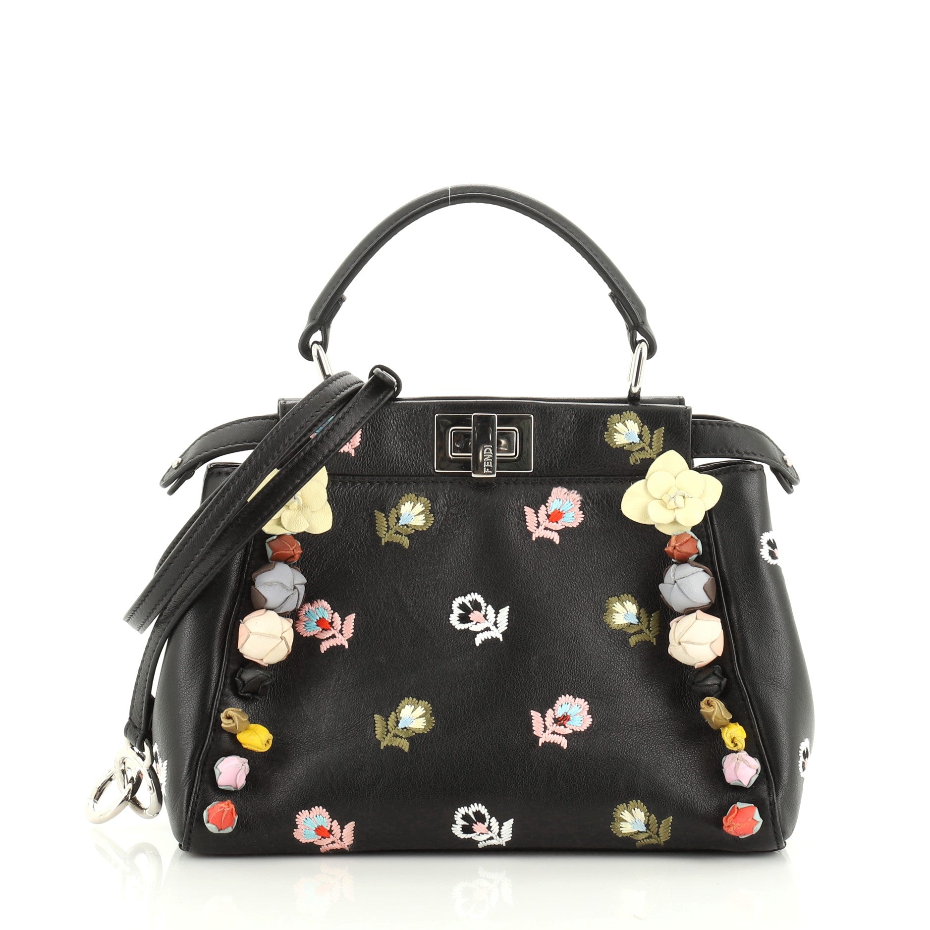Peekaboo Bag Embroidered Leather with Floral Applique Mini