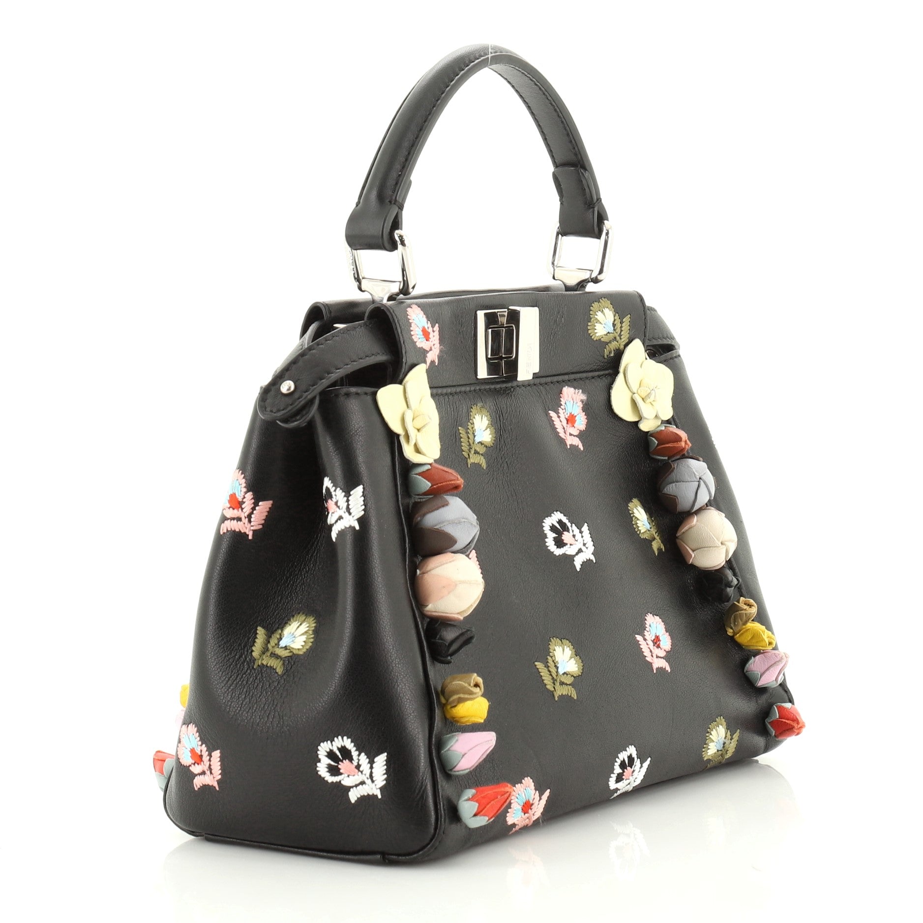 Peekaboo Bag Embroidered Leather with Floral Applique Mini