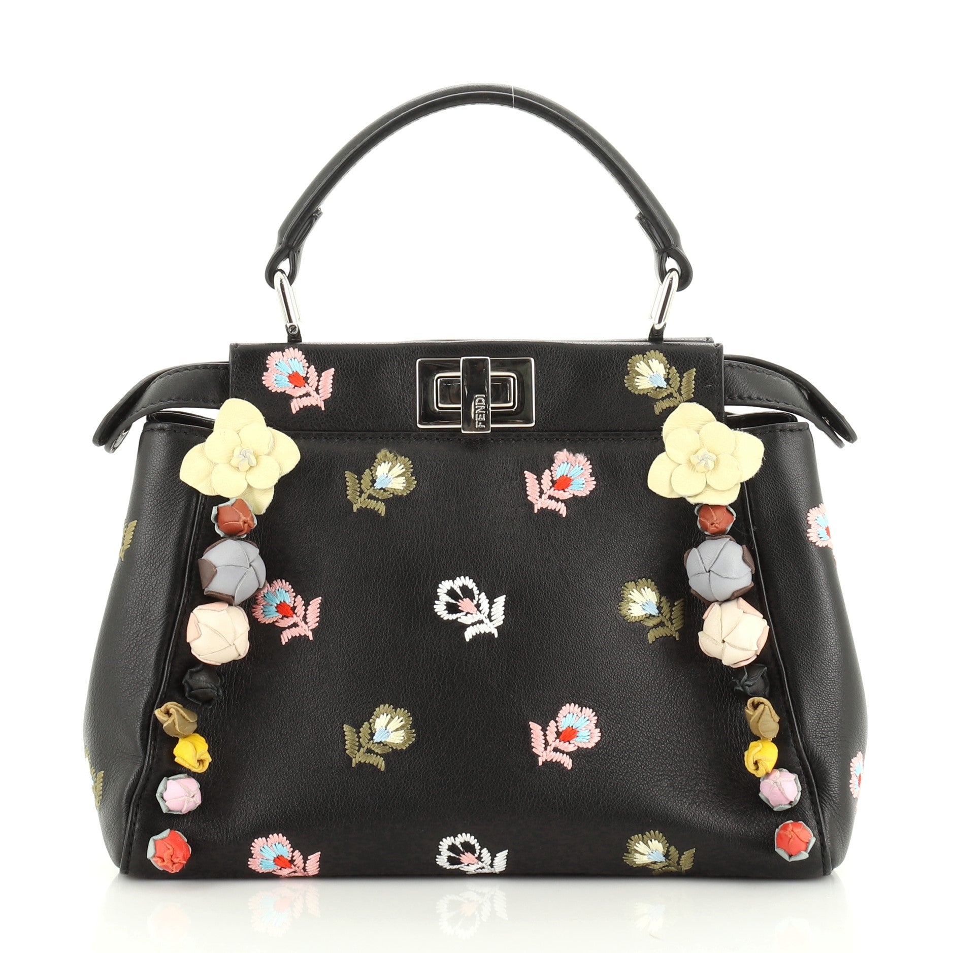 Peekaboo Bag Embroidered Leather with Floral Applique Mini