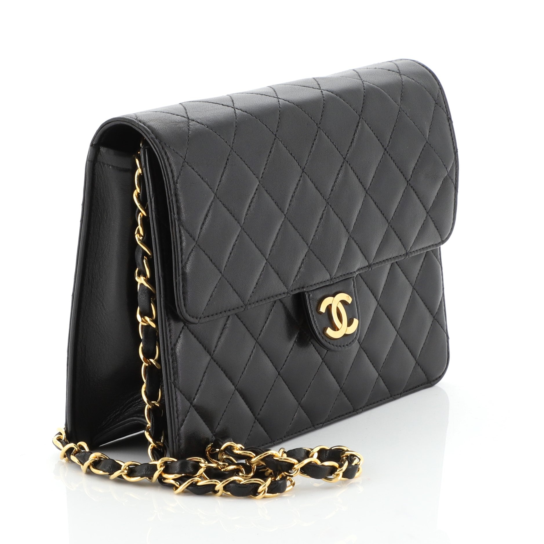 Vintage Clutch with Chain Quilted Leather Small