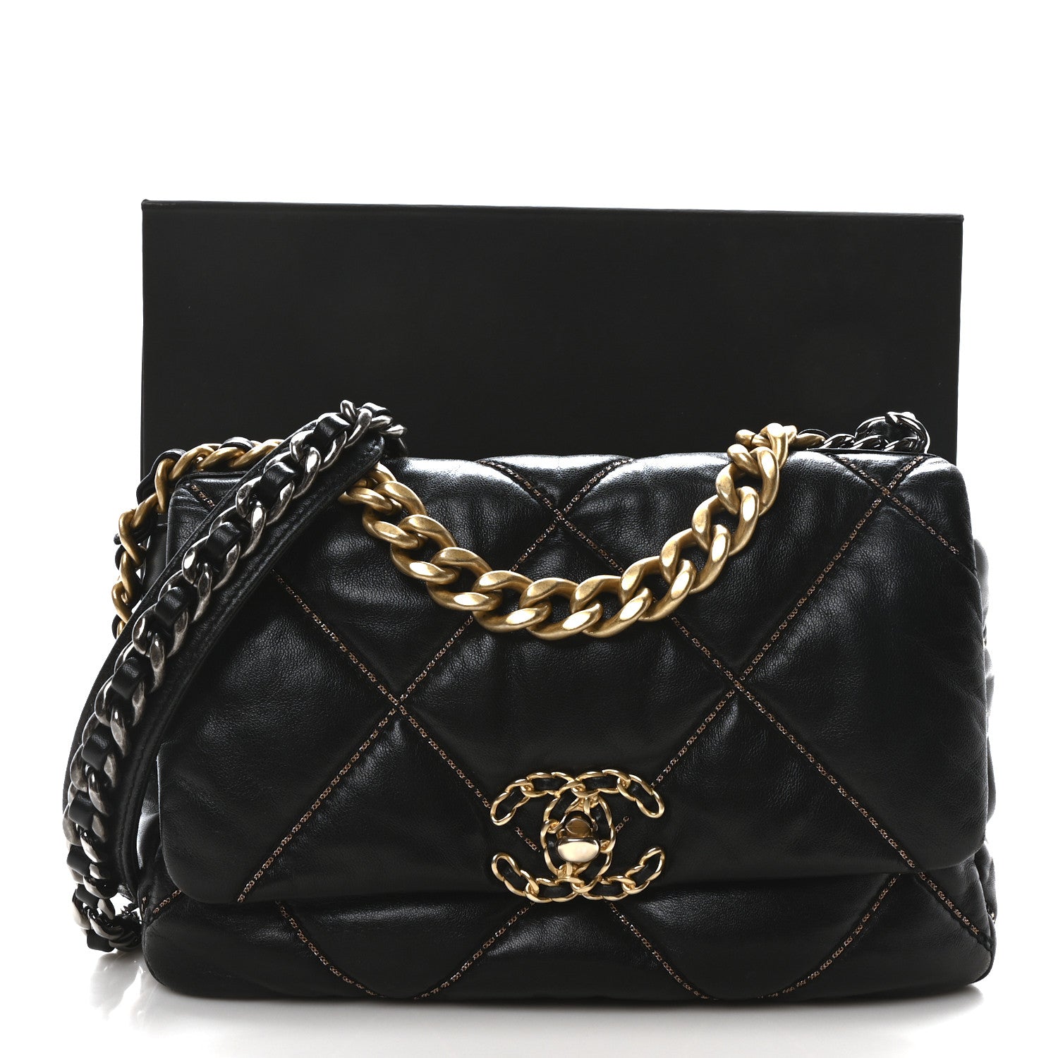 Lambskin Chain Quilted Medium Chanel 19 Flap Black