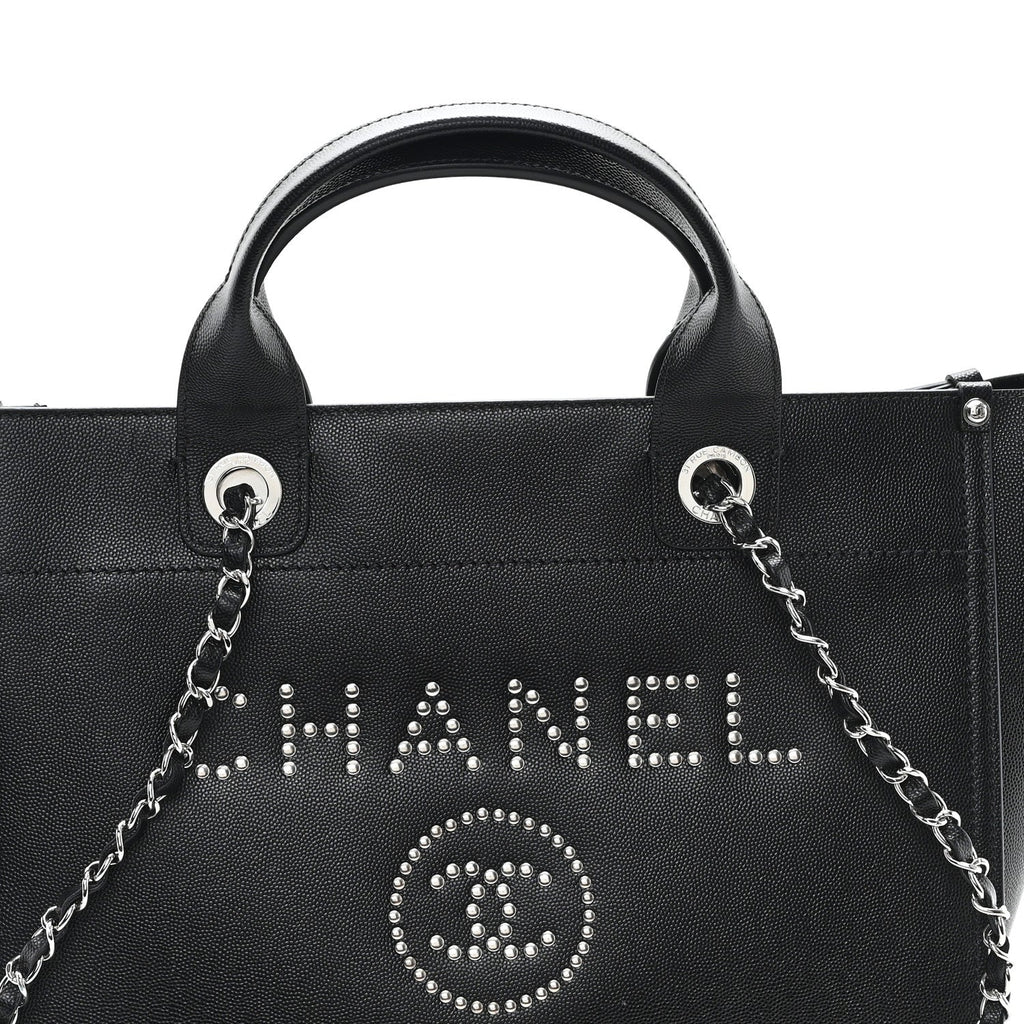 Caviar Small Studded Deauville Tote Black