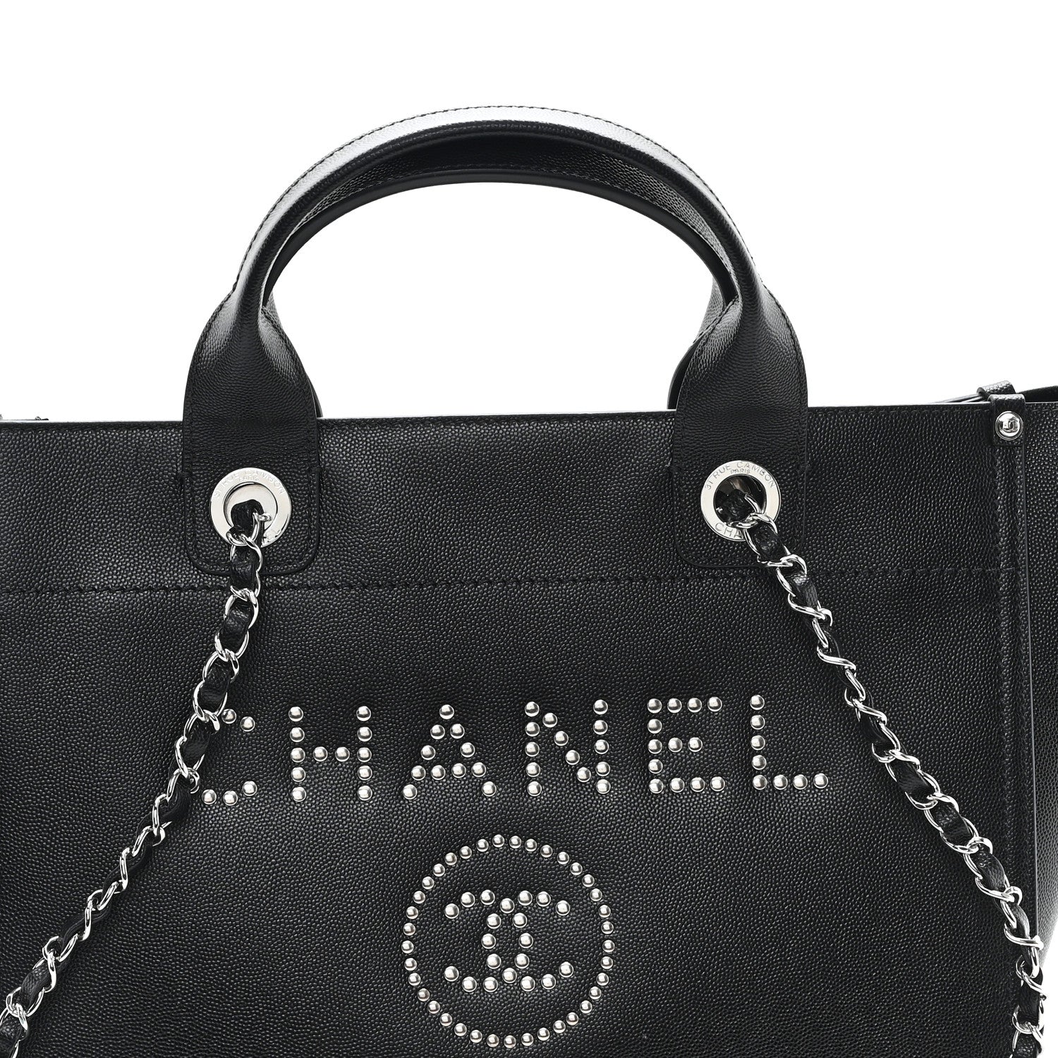 Caviar Small Studded Deauville Tote Black