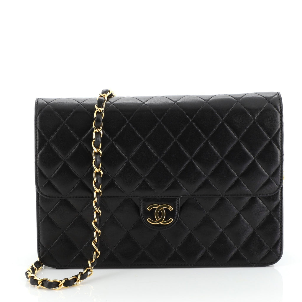 Vintage Clutch with Chain Quilted Leather Medium