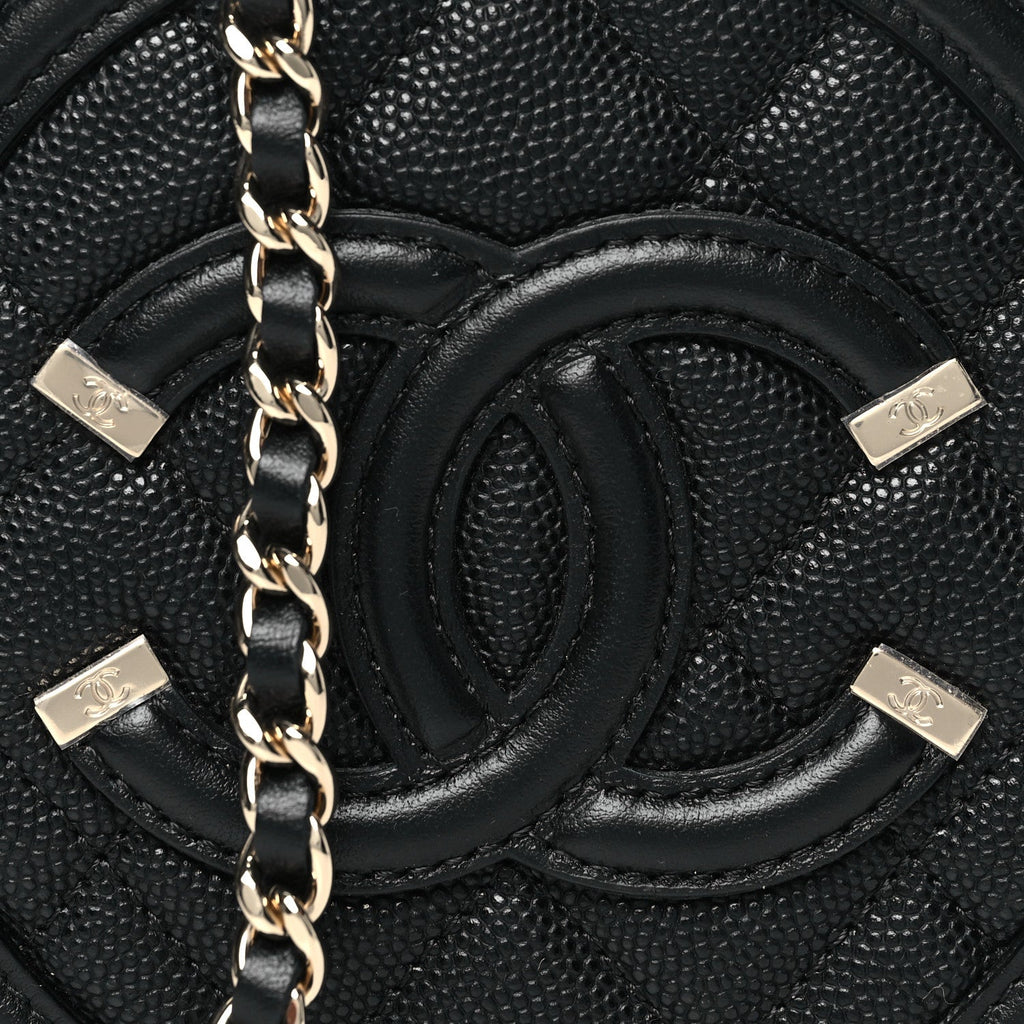 Caviar Quilted Round Filigree Crossbody Black