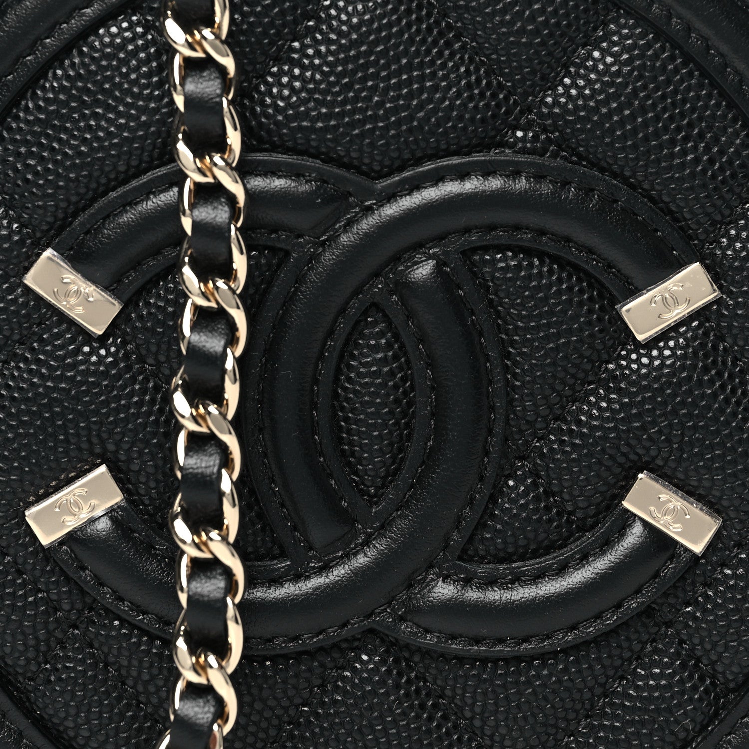 Caviar Quilted Round Filigree Crossbody Black