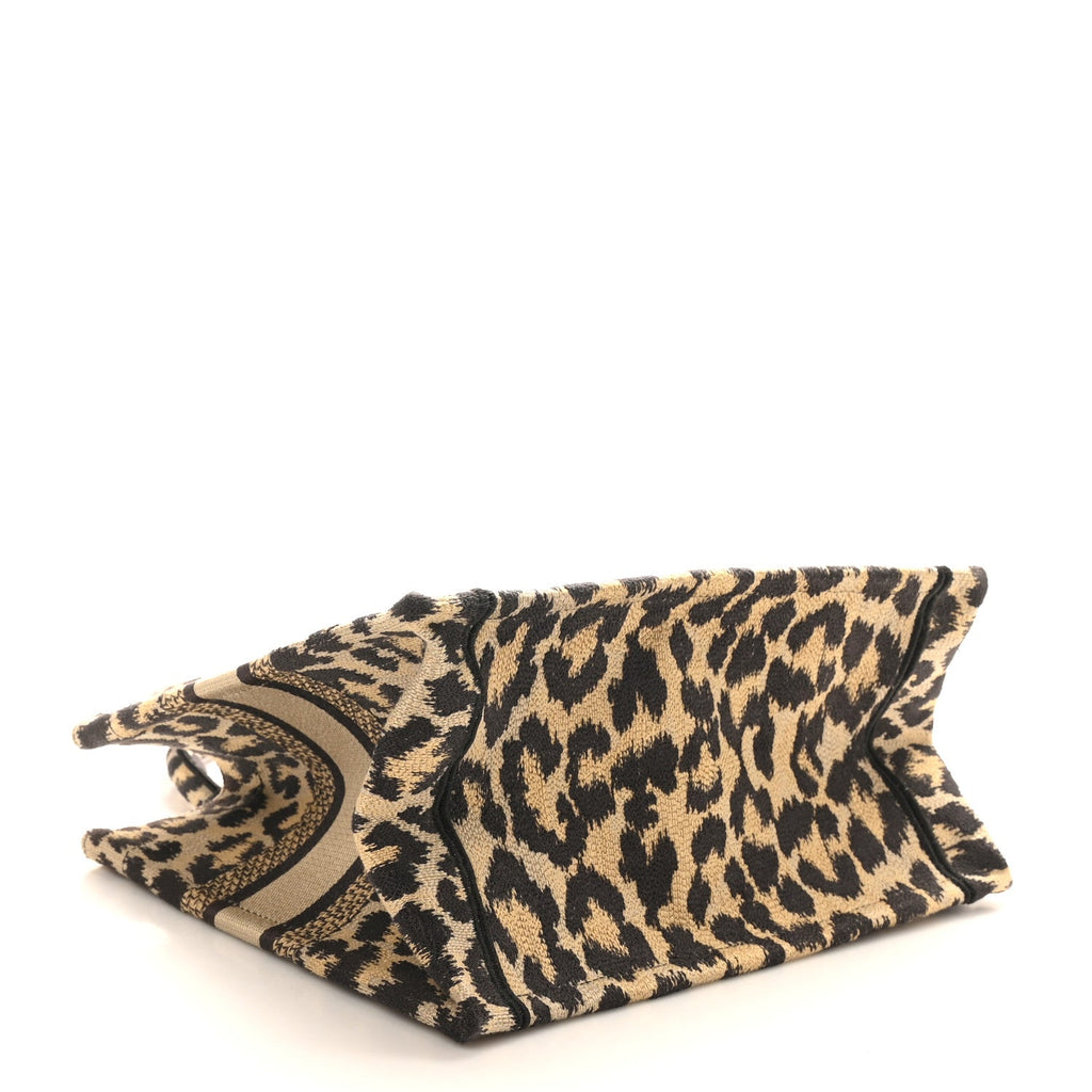 Canvas Mizza Embroidered Small Leopard Book Tote Beige