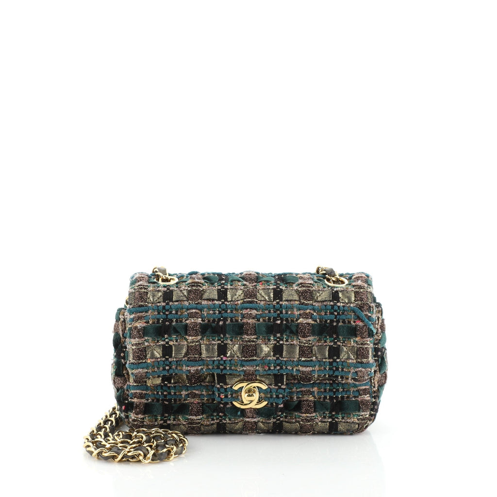Classic Single Flap Bag Quilted Tweed and Ribbon Mini