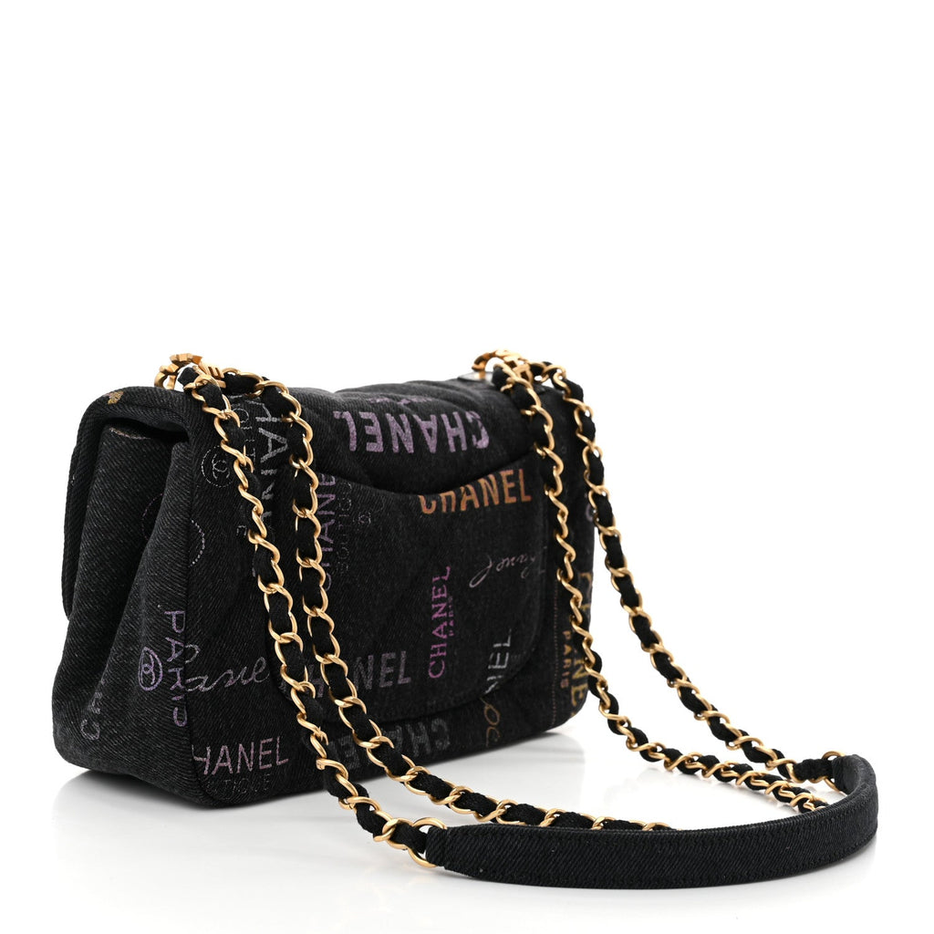 Denim Quilted Denim Mood Mini Rectangular Flap Black Multicolor
