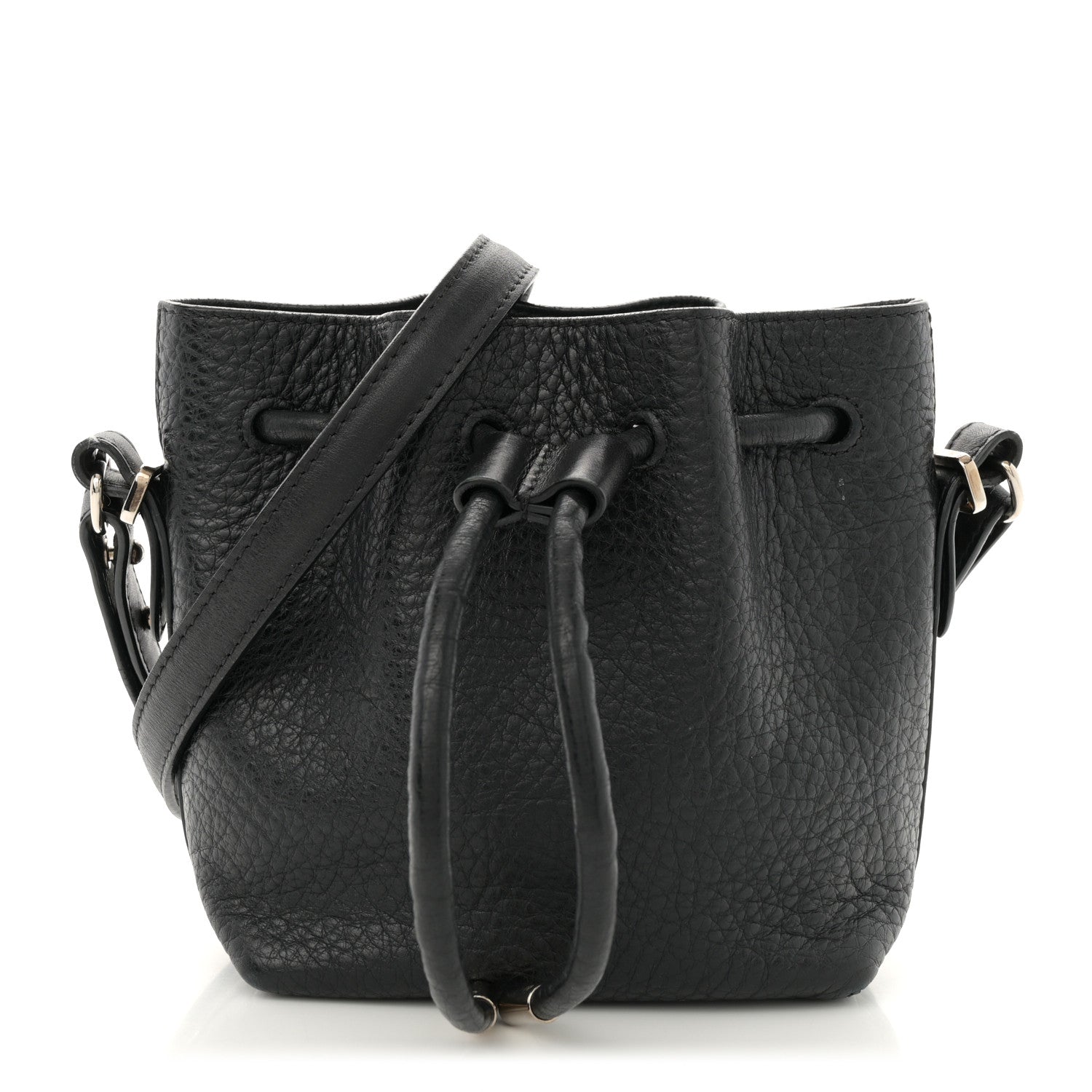 Calfskin Buffalo Mini Bucket Bag Black